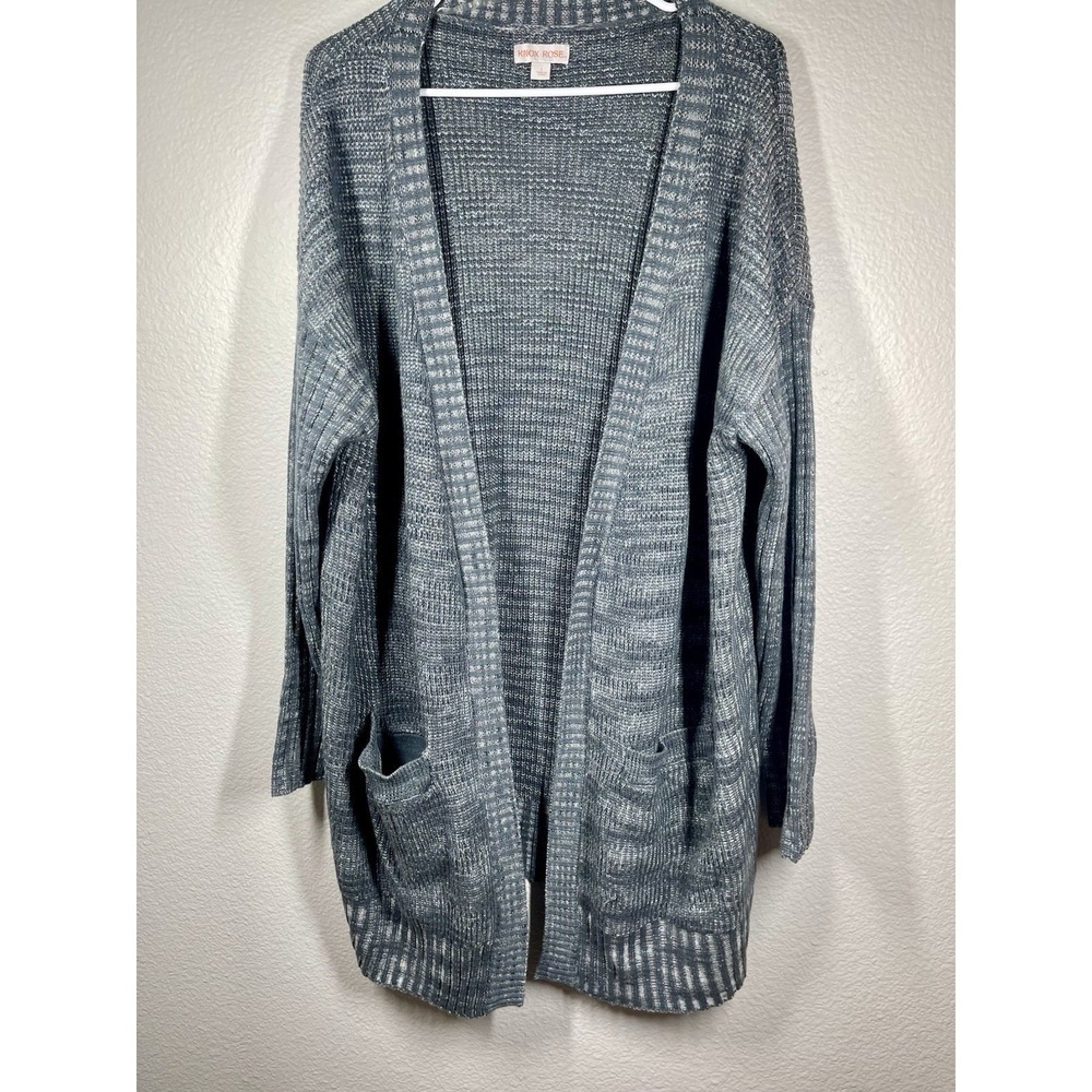 Knox Rose Womens Sz Lg Long Knit Cardigan Sweater Open Front Pockets Casual Cozy